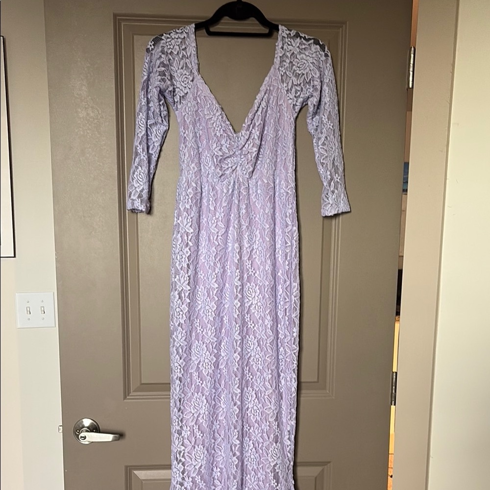 Elegant Lavender Maternity Lace Dress